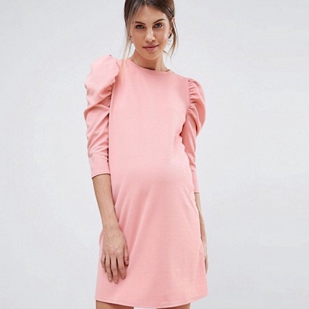 ASOS Maternity Pink Puff Sleeve Crepe Dress
